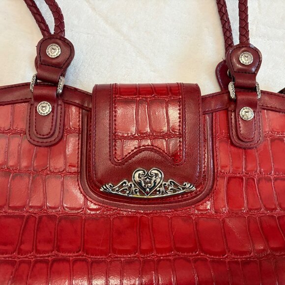 Marc Chantal (MC) Red Faux Croc Embossed Shoulder Bag W/ Double Braided Straps - Picture 11 of 16